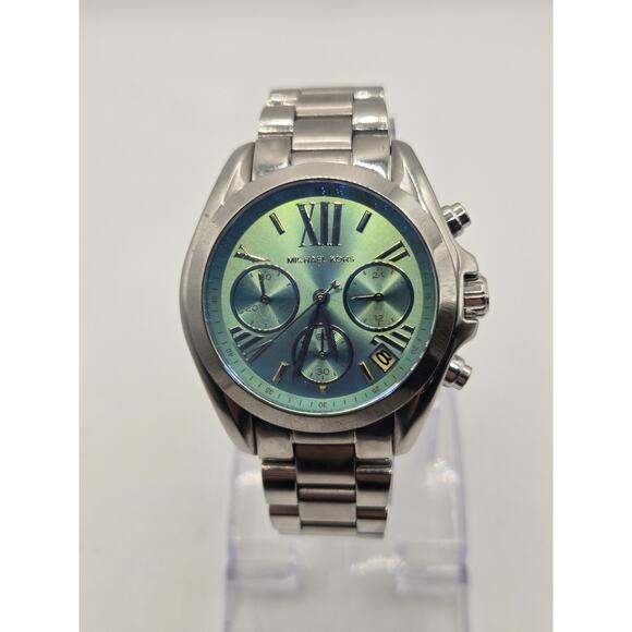 Michael Kors Bradshaw MK-6197 Stainless Steel Irridescent Flash-Lens Teal Watch. - Picture 1 of 11